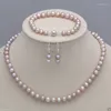 Ensemble de collier et boucles d'oreilles pour femmes, bijoux authentiques, eau douce naturelle, 7-8MM, lavande, Bracelet de perles de culture Akoya