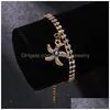 Braccialetti con ciondoli Braccialetti con ciondoli malocchio Stella marina di palma Cuore d'amore Ciondolo occhi azzurri Doppio strato Fl Diamante Strass Catena da tennis G Dhrmy