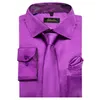 Mens Purple Satin Luxury Dress Shirts Silk Smooth Soild Wedding Party Social Tuxedo Prom Shirt Långärmad topp Topp Casual Men tyg 240219