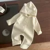 Macacão de inverno estilo coreano terno de escalada nascido bebê meninas meninos malha bodysuits cor sólida com capuz macacão infantil