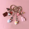 Keychains Lovely Dessert Keychain Resin Simulation Chocolate Cream Label Key Ring Mini Handbag Pendant Girl Gift Jewelry Accessories
