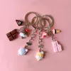 Keychains Lovely Dessert Keychain Harts Simulation Chocolate Ice Cream Etikett Key Ring Mini Handväska Pendant Girl Present smycken Tillbehör