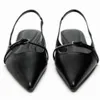 2023 New Women Black Flats Slingbacks 섹시한 여름 패션 포인트 발가락 샌들 우아한 사무실 레이디 신발 캐주얼 플랫 슬라이드