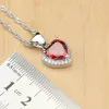 Necklaces Sier Bridal Jewelry Sets Heart Red Garnet White Topaz Decoration for Women Wedding Earrings with Stone Necklace Set