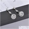 Stud Nieuwste Sier Plated 3A Zirkonia Ronde Drop Earring Voor Vrouwen Elegant Koper Ingelegd Cz Gift Bruiden Bruidsmeisjes Drop Delivery Dhsqx