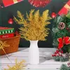 Decorative Flowers 1-10pcs Artificial Pine Branches Xmas Tree Ornaments Glitter Gold Sequin Leaves Fake Plants Christmas Party Home Decor