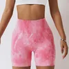 Short actif Colorant renversé Bouclé Sans Couture Yoga Nylon Femme Fitness Élastique Respirable Fesses Levage Décontracté Sport Course à pied