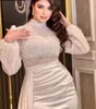 Elegant Muslim Arabic Mermaid Evening Dress for Women 2024 Luxury Pearls with Detachable Skirt Formal Prom Party Gowns Robe De Soiree