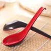 Spoons 5Pcs Plastic Red Black Soup Spoon Portable Imitation Porcelain Long Handle Rice Scoop Ramen Wonton Dumpling Tableware