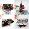 Women Canvas Fabric Big Rose Pattern Zero Coin Purse Two Metal Button Pocket Coin Pouch Key Credit Card Holde Phone Case Wallet