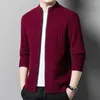 Camisolas masculinas de lã casual de malha cardigan camisola homens 2024 outono inverno retro zíper cor pura versátil casaco coreano masculino