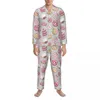 Vêtements de nuit pour hommes Aquarelle Donut Pyjamas Mâle Mignon Polka Dot Imprimer Tendance Chambre Printemps 2 Pièces Vintage Oversize Custom Home Costume