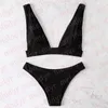 Marke Schwarz Biquinis Sexy Tiefe V Bademode Set Brief Drucken Drei Punkt Bikinis für Frauen Pool Schwimmen Badeanzug