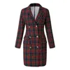 Casual Dresses Chic Elegant Office Lady Blazer Dress Formal Outfits Women Double Breasted Plaid Jacket Duits Slim BodyCon Work