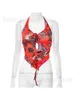 Women's Tanks Camis 2023 Women V Neck Pink Crop Top Summer Halter Backless Off Shoulder Bandage Ruched Print Red Y2k Sexy Tank Tops Vintage T240222