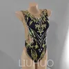 LIUHUO Настроить цвета Синхронные купальные костюмы для девочек и женщин Качественные кристаллы Эластичные качественные стразы Плавательная команда Черный BD1899