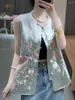 Coletes femininos camisa bordada estilo chinês colete retrô exterior top
