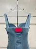 Womens Dress European Fashion brand Diamond flower irregular hem blue denim mini dress