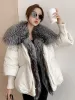 Pelliccia di lusso 2023 cappotto invernale da donna addensato caldo piumino genuino 90% piumino d'oca naturale collo di pelliccia di procione vera pelliccia