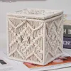 Vävnadslådor servetter Vävnadshållare Lagringsbask med locket Boho pärla Buckle Tissue Box Cover Square Cotton Rope Dekorativ för hemmakontoret vardagsrum Q240222