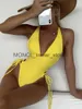 Damenbadebekleidung Sexy tiefer V-Ausschnitt Einteiler Badeanzug Frauen Solide Gelb Weiß Aushöhlen Pleate Strand Bandage Badeanzug Monokini 2023H24222