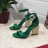 Luxury High Heel Sandals Gold Diamond Buckle Heel Summer Crystal Sandal Ankle Strap Pumps Height Bright Dinner Dress Shoes Special-shaped Heel Top Quality 35-43