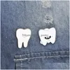 Pins, broches mais novo bonito branco dos desenhos animados dentes esmalte broches pino para enfermeira dentista hospital lapela chapéu saco pinos denim camisa mulheres br dh4qh