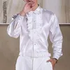 Vaguelette Luxury Sequin Ruffles Tuxedo Shirts For Men Redpink Wedding Stage Clothes Formal Casual Shirt Långärm SL 240219