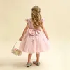 Robes de fille Enfant Fille Fleur Anniversaire Tulle Robe Dos Nu Arc Robe De Mariée Enfants Fête Porter Princesse Robe Rose Bébé Fille Bowknot Robes