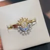 Moda coreana sol lua estrela 14k anéis de ouro para mulheres temperamento ajuste espumante casal anéis definir dedo jóias de casamento charme presentes
