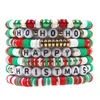 Ensemble de bracelets de perles de noël, 7 pièces, brins extensibles Heishi de vacances, lettres en argile polymère rouge vert, breloques d'amitié empilables S Dhg1G