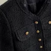 Jaquetas femininas estilo coreano preto tweed casaco curto mulheres primavera outono mangas compridas vintage simples moda escritório senhora sobretudo