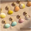 Dangle & Chandelier Fashion Colorf Natural Shell Dangle Earring For Women Boho Gold Plating Alloy Hoop Summer Beach Jewelry Dhgarden Dhvib