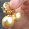 Earrings Huge AAAAA 16mm South Sea Gold Color SHELL Pearl Earrings Free Shipping Fine Jewelry Filled 14k Gold Birthday Gift Christmas