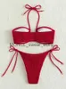 Maillots de bain pour femmes Sexy Triangle Bikini 2024 Femmes Rouge Noir Côtelé Push Up Micro Maillot De Bain Découpé En Métal Designer Maillot De Bain Noeud Stringh24222