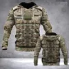 Herrtröjor män hoodie 3d armé kamouflage tryck pullover vinter höst soldat uniform överdimensionerad huva tröja unisex sportkläder