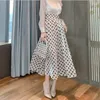 Saias 2024 primavera / outono francês 50s 60s saia feminina vintage moda organza costura polka dot temperamento longo