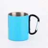 Tazas 150 unids / lote 300 ml Taza de senderismo Vaso de café Mosquetón Taza de agua 10 oz Vidrio de camping Acero inoxidable 2 Pared Sin vacío Portátil