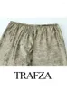 Damesbroek TRAFZA Damesmode Casual Metallic Losse elastische taille Vrouwelijke chique Vintage plooien Trekkoord Wijde pijpen Broek Streetwear