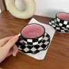Tasses en céramique peintes à la main échiquier personnalisé conception originale tasse à café soucoupe pour thé lait cadeaux créatifs poignée Drinkware 2263s
