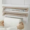 Dispensador de rolo de armazenamento de cozinha filme aderente folha de lata suporte de toalha montado na parede