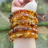 Bangles New Natural Amber Bracelet for Women 100% Genuine New Irregular Original Cognac Piebald Beads Baltic Stone Real Jewelry Supplier