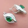 Sets Eye Design Green Zircon Women's Wedding Silver Color Jewelry Sets Necklace Pendant Clip Earrings Rings TZ0234