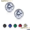 Stud New 11Mm Cubic Zirconia Round Gemstone Stud Earrings For Women Girls Fashion Colorf Copper Inlay Zircon Cz Earring Jew Dhgarden Dh3Zj