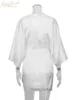 Podstawowe sukienki swobodne Claceve Summer Deep White Satynowa sukienka w szyku V-decek