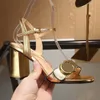 Klasyczne metalowe laminowane skórzane sandały na środkowym obcasie Sandały skórzane płaskie sandały na środkowej obcasie projektant moda seksowna swobodna elegancka sukienka rozmiar 35-42