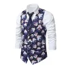 Julväst kostym Single-Breasted Casual Men's Autumn Winter Wintcoat Men's Tank Tops Santa Claus Printed Party