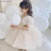 Girl's Dresses Baby Champagne Baptism Dress Cute Girl Sequin Puff Sleeve Fairy Ball Gown Newborn 1 Year Birthday Outfit Kids Formal Party Gown
