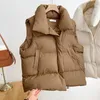 Kvinnors västar puffer väst kvinnor vintage stativ krage ärmlös jacka koreansk mode tjock bomull vadderad väst Windproect Warme Outwear