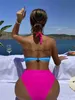 Costumi da bagno da donna Sexy Colore contrasto Donne Halter Cross Ferretto Cut-out Costume intero Costume da bagno Hot Pink Patchwork BikiniH24222